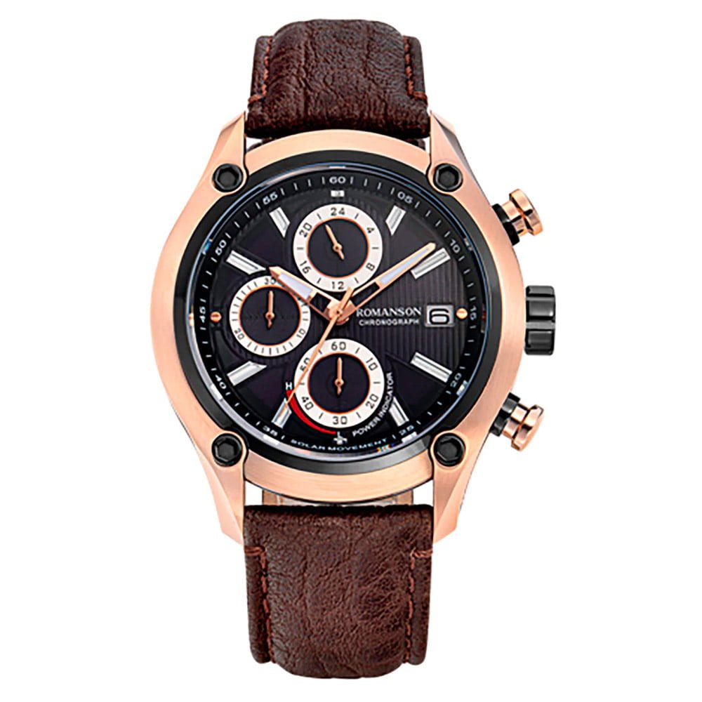 Romanson Leather Strap Solar Powered Chronograph Watch for Men - Image 3